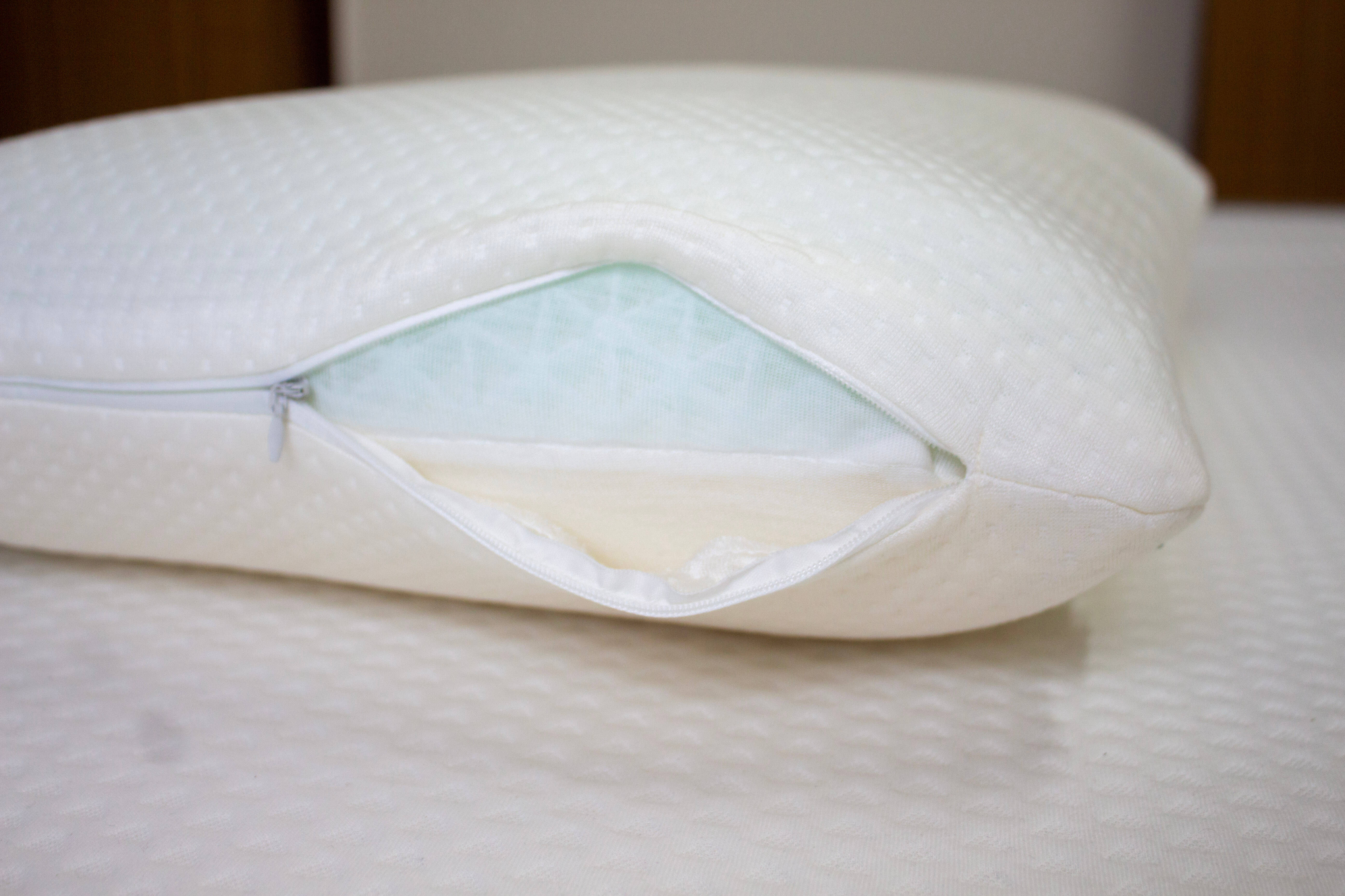 Open zip of a The Sleep Company hybrid pillow
